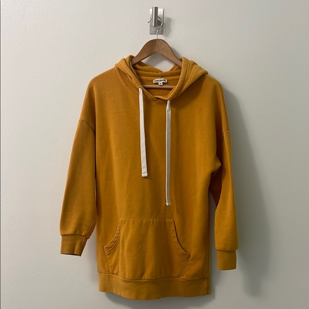 Mustard Yellow Hoodie with White Drawstrings